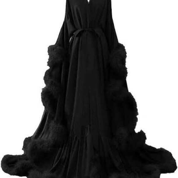 Luxury Black Fur-Trim Satin Robe - Women's Sleepwear